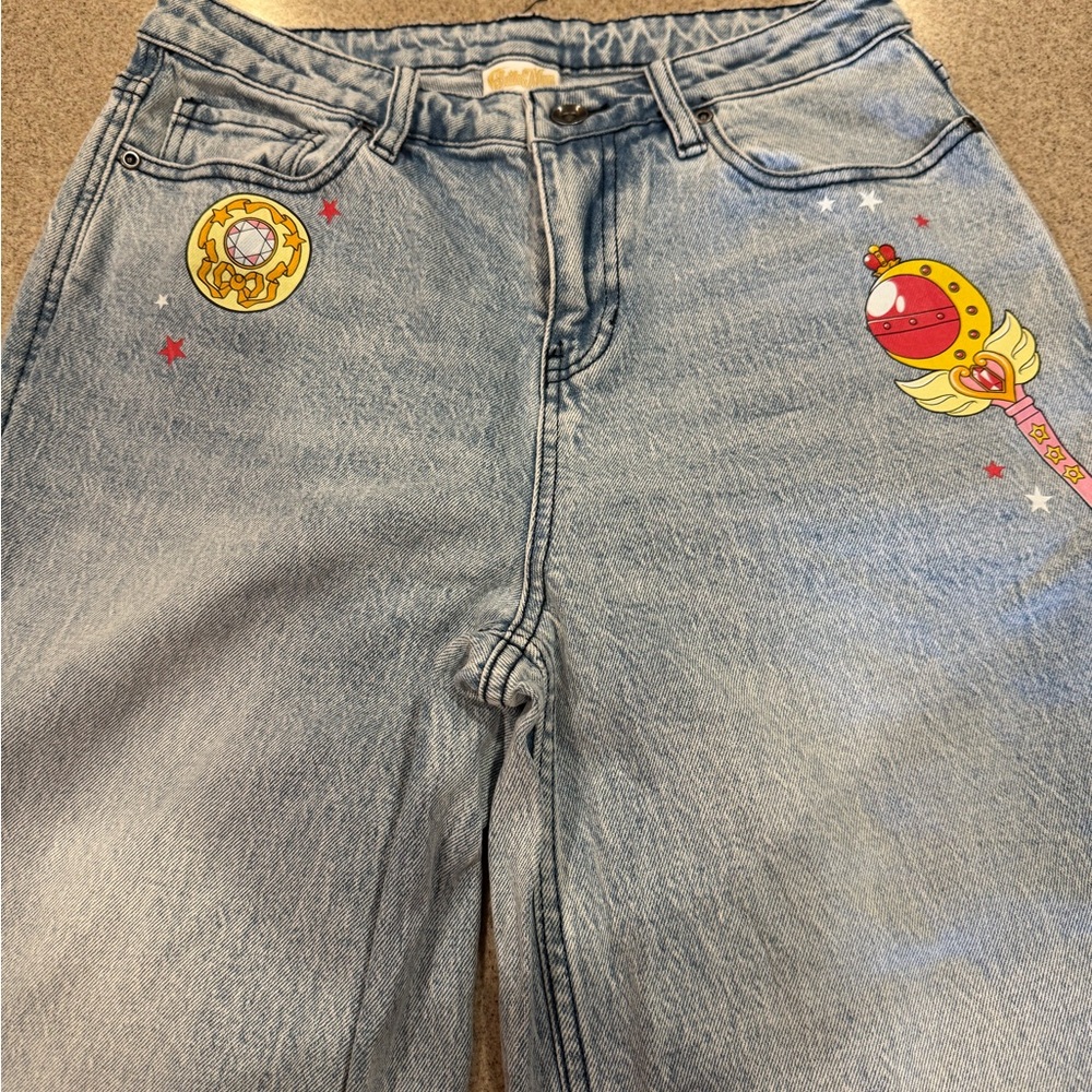 Size 7 Hot Topic wide leg Pretty Guardian Sailor Moon jeans. Sold out! - Picture 2 of 11